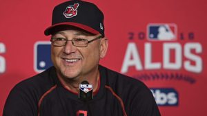 Cleveland Indians manager Terry smiles during a news conference after the Indians defeated the Boston Red Sox 6-0 in Game 2 of a baseball American League Division Series, Friday, Oct. 7, 2016, in Cleveland. (AP Photo/David Dermer)