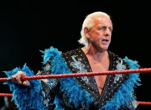 PERTH, AUSTRALIA - NOVEMBER 24:  Ric Flair looks on while awaiting the entrance of Hulk Hogan during the Hulkamania Tour at the Burswood Dome on November 24, 2009 in Perth, Australia.  (Photo by Paul Kane/Getty Images)