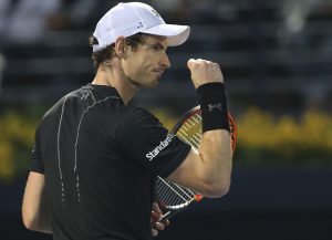 Andy Murray of Britain reacts after he got a point against Philipp Kohlschreiber of Germany during a quarter final match of the Dubai Tennis Championships, in Dubai, United Arab Emirates, Thursday, March 2, 2017. (AP Photo/Kamran Jebreili)
